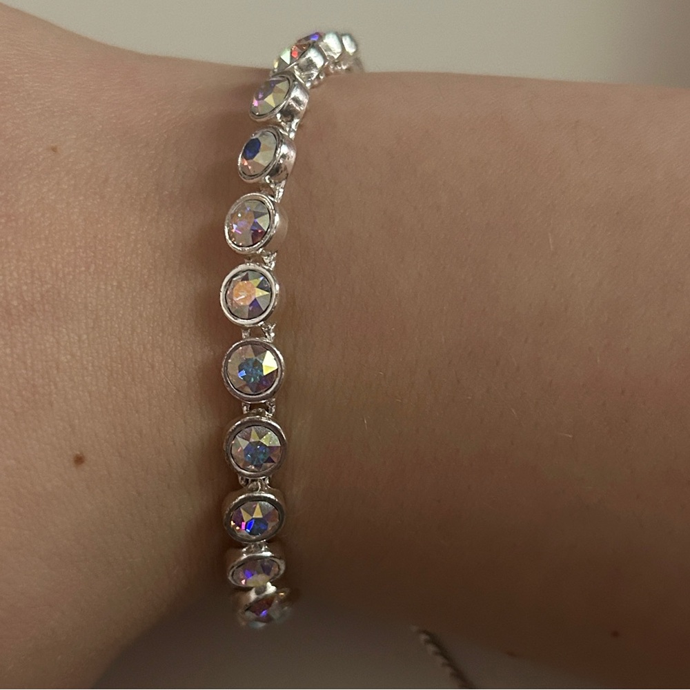 Touchstone Crystal by Swarovski tennis bracelet with Aurora Borealis crystals - Picture 2 of 2